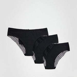 Reserved - Súprava 3 bavlnených hipsterských nohavičiek s čipkovaným detailom - Čierna vyobraziť