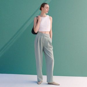 Reserved - Hladké nohavice so záševkami - Zelená vyobraziť