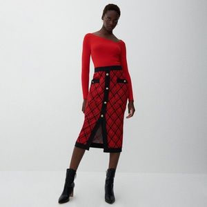 Reserved - Puzdrová midi sukňa - Červená vyobraziť