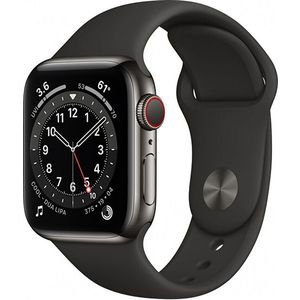 Apple Apple Watch Series 6 GPS + Cellular, 40mm Graphite Stainless Steel Case with Black Sport Band - Regular vyobraziť