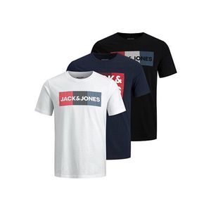 Jack&Jones 3 PACK - pánske tričko JJECORP 12191762 Navy Blaze r + Black + White S vyobraziť