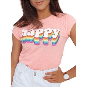 Ružové dámske tričko s farebným nápisom happy vyobraziť