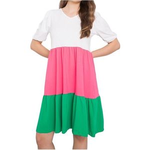 Ležérne šaty kylie - biela-ružová-zelená vyobraziť