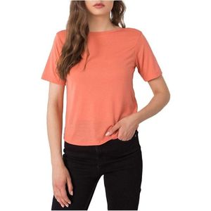 Oranžové dámske tričko s výstrihom na chrbte vyobraziť