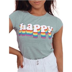 Mintovou dámske tričko s farebným nápisom happy vyobraziť