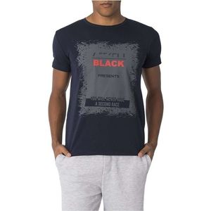Tmavomodré pánske tričko s potlačou black vyobraziť
