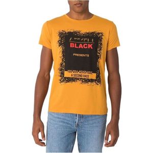 žlté pánske tričko s potlačou black vyobraziť