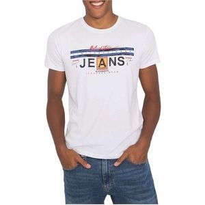 Biele pánske tričko s potlačou jeans vyobraziť