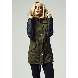Urban Classics Ladies Leather Imitation Sleeve Parka olv/blk - XS vyobraziť