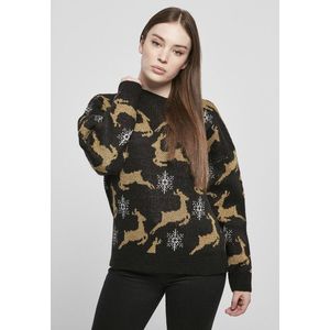 Urban Classics Ladies Oversized Christmas Sweater black/gold - XS vyobraziť
