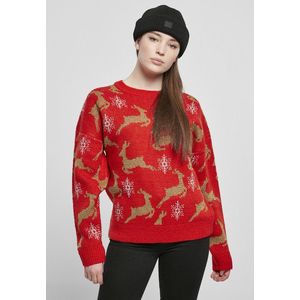 Urban Classics Ladies Oversized Christmas Sweater red/gold - XS vyobraziť