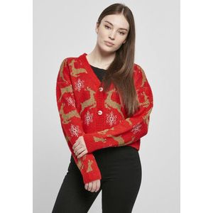 Urban Classics Ladies Short Oversized Christmas Cardigan red/gold - 4XL vyobraziť