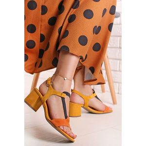 Žlto-oranžové kožené sandále 2-28352 vyobraziť