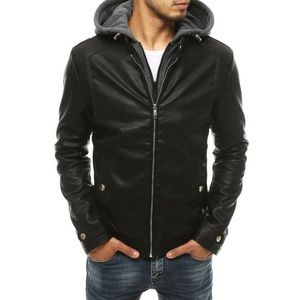 Čierna koženková bunda s kapucňou TX3396 vyobraziť