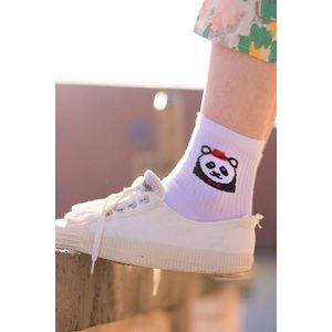 Biele trojštvrťové ponožky Panda rebrovaná vyobraziť