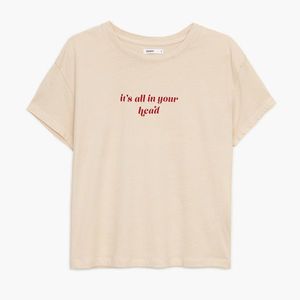Cropp - Tričko s nápisom - Krémová vyobraziť