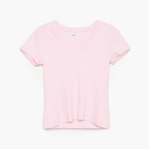 Cropp - Hladké tričko s véčkovým výstrihom - Ružová vyobraziť