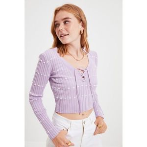 Trendyol Lilac Tie Detailed Crop Knitwear Sweater vyobraziť