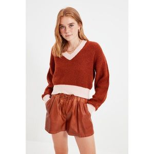 Trendyol Tile Color Block Crop V Neck Knitwear Sweater vyobraziť