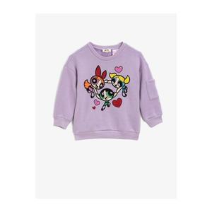 Koton Girl's Purple Crew Neck Power Puff Licensed Printed Long Sleeve Sweatshirt vyobraziť