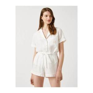 Koton Women's OFF WHITE Pajama Top Shirt Collar Short Sleeve Bridal vyobraziť