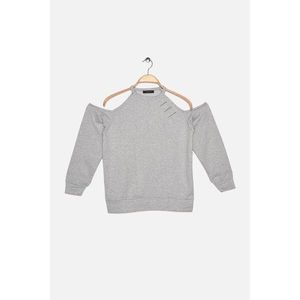 Trendyol Gray Cut Out Cut Out Detailed Basic Knitted Thin Sweatshirt vyobraziť