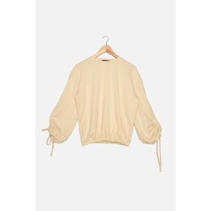 Trendyol Beige Ruffle Detailed Basic Knitted Slim Sweatshirt vyobraziť