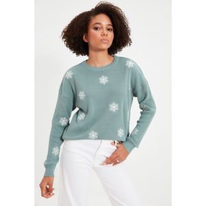 Trendyol Mint Snow Embroidered Knitwear Sweater vyobraziť