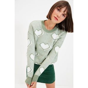 Trendyol Mint Heart Jacquard Knitwear Sweater vyobraziť
