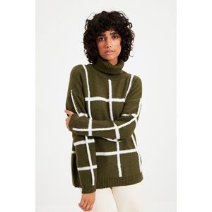 Trendyol Khaki Grid Jacquard Knitwear Sweater vyobraziť