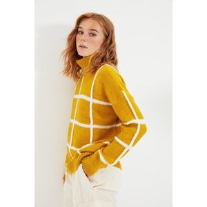 Trendyol Yellow Grid Jacquard Knitwear Sweater vyobraziť