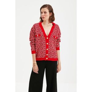 Trendyol Red Pocket Detailed Jacquard Knitwear Cardigan vyobraziť