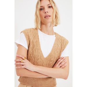 Trendyol Camel V Neck Knitwear Sweater vyobraziť