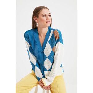 Trendyol Blue Plaid Color Block Knitwear Cardigan vyobraziť