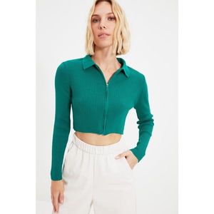 Trendyol Green Crop Zippered Knitwear Cardigan vyobraziť