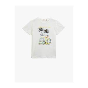 Koton Girl's OFF WHITE Printed T-Shirt Short Sleeve Cotton Crew Neck vyobraziť