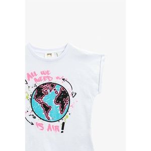 Koton Girl's White Printed Short Sleeve Crew Neck T-Shirt vyobraziť