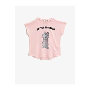 Koton Girl's Pink Women's Pink Crew Neck Short Sleeve Cotton Printed T-Shirt vyobraziť