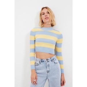 Trendyol Light Blue Striped Crop Knitwear Sweater vyobraziť