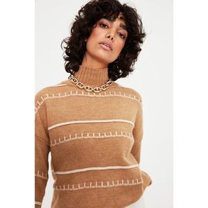 Trendyol Camel Striped Knitwear Sweater vyobraziť