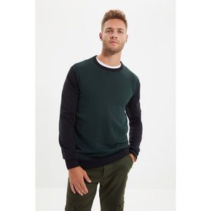 Trendyol Dark Green Men's Slim Fit Crew Neck Striped Paneled Knitwear Sweater vyobraziť