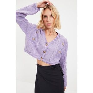 Trendyol Lilac Embroidery Detailed Crop Knitwear Cardigan vyobraziť