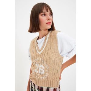 Trendyol Camel Printed V Neck Knitwear Sweater vyobraziť