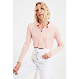 Trendyol Pink Crop Zippered Knitwear Cardigan vyobraziť