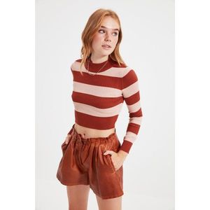 Trendyol Tile Striped Crop Knitwear Sweater vyobraziť