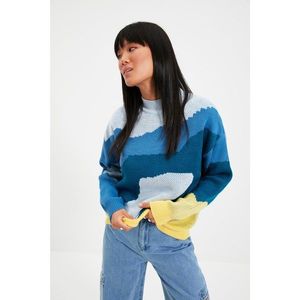 Trendyol Blue High Collar Jacquard Knitwear Sweater vyobraziť