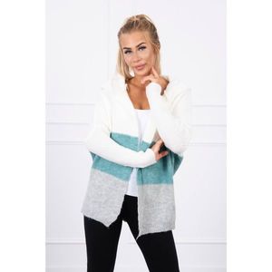Three-color hooded sweater ecru+dark mint+gray vyobraziť