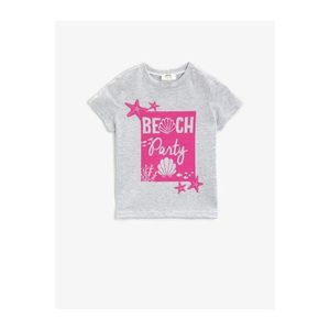 Koton Girl's Gray Printed Short Sleeve Crew Neck Cotton T-Shirt vyobraziť