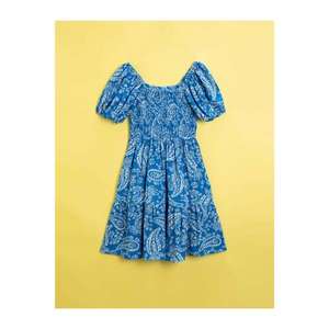 Koton Girl's Blue Patterned Short Sleeve Dress vyobraziť