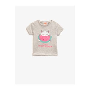 Koton Baby Girl Gray Short Sleeve Cotton Printed Crew Neck T-Shirt vyobraziť
